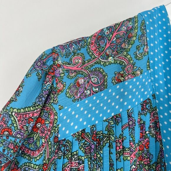 VTG Diane Freis Cardigan Women's M/L Blue Floral Paisley Boho Cottagecore Hippie - Picture 4 of 7
